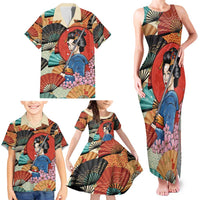 Japanese Geisha Katana Family Matching Tank Maxi Dress and Hawaiian Shirt Japan Sensu Seigaiha Pattern - Polynesian Pride