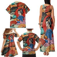 Japanese Geisha Katana Family Matching Tank Maxi Dress and Hawaiian Shirt Japan Sensu Seigaiha Pattern - Polynesian Pride