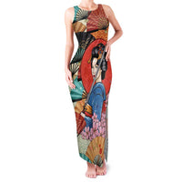 Japanese Geisha Katana Family Matching Tank Maxi Dress and Hawaiian Shirt Japan Sensu Seigaiha Pattern - Polynesian Pride