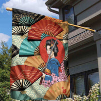 Japanese Geisha Katana Garden Flag Japan Sensu Seigaiha Pattern LT14 - Polynesian Pride