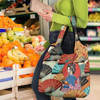 Japanese Geisha Katana Grocery Bag Japan Sensu Seigaiha Pattern LT14 - Polynesian Pride