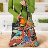 Japanese Geisha Katana Grocery Bag Japan Sensu Seigaiha Pattern LT14 - Polynesian Pride