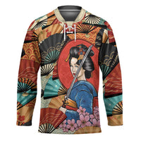 Japanese Geisha Katana Hockey Jersey Japan Sensu Seigaiha Pattern LT14 Unisex Multicolor - Polynesian Pride