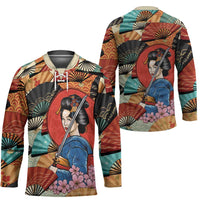 Japanese Geisha Katana Hockey Jersey Japan Sensu Seigaiha Pattern LT14 - Polynesian Pride