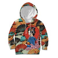 Japanese Geisha Katana Kid Hoodie Japan Sensu Seigaiha Pattern LT14 Hoodie Multicolor - Polynesian Pride