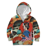 Japanese Geisha Katana Kid Hoodie Japan Sensu Seigaiha Pattern LT14 Zip Hoodie Multicolor - Polynesian Pride