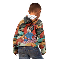 Japanese Geisha Katana Kid Hoodie Japan Sensu Seigaiha Pattern LT14 - Polynesian Pride