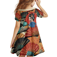 Japanese Geisha Katana Kid Short Sleeve Dress Japan Sensu Seigaiha Pattern LT14 - Polynesian Pride