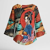 Japanese Geisha Katana Kimono Sleeve Blouse Japan Sensu Seigaiha Pattern LT14 - Polynesian Pride
