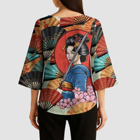 Japanese Geisha Katana Kimono Sleeve Blouse Japan Sensu Seigaiha Pattern LT14 - Polynesian Pride