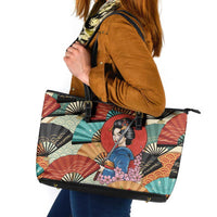 Japanese Geisha Katana Leather Tote Bag Japan Sensu Seigaiha Pattern LT14 Multicolor - Polynesian Pride