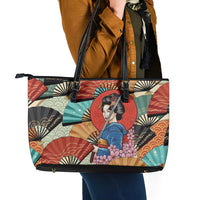 Japanese Geisha Katana Leather Tote Bag Japan Sensu Seigaiha Pattern LT14 - Polynesian Pride