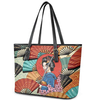 Japanese Geisha Katana Leather Tote Bag Japan Sensu Seigaiha Pattern LT14 - Polynesian Pride