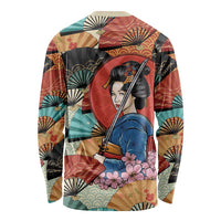 Japanese Geisha Katana Long Sleeve Shirt Japan Sensu Seigaiha Pattern LT14 - Polynesian Pride