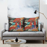 Japanese Geisha Katana Pillow Cover Japan Sensu Seigaiha Pattern LT14 - Polynesian Pride