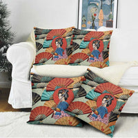 Japanese Geisha Katana Pillow Cover Japan Sensu Seigaiha Pattern LT14 - Polynesian Pride