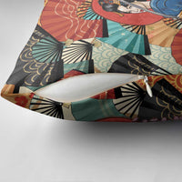 Japanese Geisha Katana Pillow Cover Japan Sensu Seigaiha Pattern LT14 - Polynesian Pride