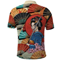 Japanese Geisha Katana Polo Shirt Japan Sensu Seigaiha Pattern LT14 - Polynesian Pride