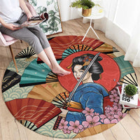 Japanese Geisha Katana Round Carpet Japan Sensu Seigaiha Pattern LT14 - Polynesian Pride