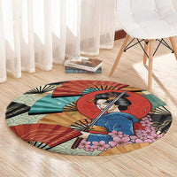Japanese Geisha Katana Round Carpet Japan Sensu Seigaiha Pattern LT14 - Polynesian Pride