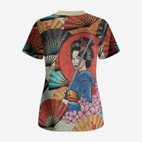 Japanese Geisha Katana Scrub Top Japan Sensu Seigaiha Pattern LT14 - Polynesian Pride