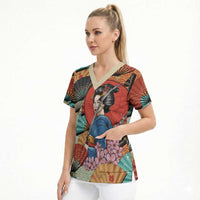 Japanese Geisha Katana Scrub Top Japan Sensu Seigaiha Pattern LT14 - Polynesian Pride