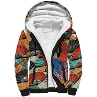 Japanese Geisha Katana Sherpa Hoodie Japan Sensu Seigaiha Pattern LT14 Unisex Multicolor - Polynesian Pride