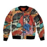 Japanese Geisha Katana Sleeve Zip Bomber Jacket Japan Sensu Seigaiha Pattern LT14 Unisex Multicolor - Polynesian Pride