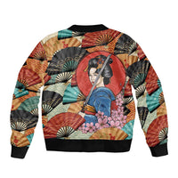 Japanese Geisha Katana Sleeve Zip Bomber Jacket Japan Sensu Seigaiha Pattern LT14 - Polynesian Pride