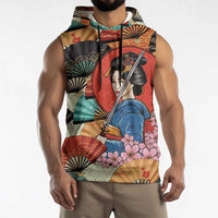 Japanese Geisha Katana Sleeveless Hoodie Japan Sensu Seigaiha Pattern LT14 - Polynesian Pride