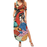 Japanese Geisha Katana Summer Maxi Dress Japan Sensu Seigaiha Pattern LT14 Women Multicolor - Polynesian Pride