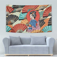 Japanese Geisha Katana Tapestry Japan Sensu Seigaiha Pattern LT14 - Polynesian Pride