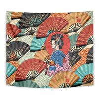 Japanese Geisha Katana Tapestry Japan Sensu Seigaiha Pattern LT14 - Polynesian Pride