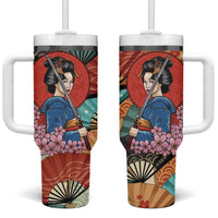 Japanese Geisha Katana Tumbler With Handle Japan Sensu Seigaiha Pattern LT14 One Size: 40 oz Multicolor - Polynesian Pride