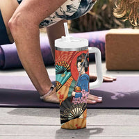 Japanese Geisha Katana Tumbler With Handle Japan Sensu Seigaiha Pattern LT14 - Polynesian Pride
