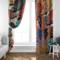 Japanese Geisha Katana Window Curtain Japan Sensu Seigaiha Pattern LT14 - Polynesian Pride