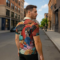 Japanese Geisha Katana Zipper Polo Shirt Japan Sensu Seigaiha Pattern LT14 - Polynesian Pride