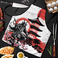 Japanese Samurai Warrior Enso Apron Japan Pagoda Sakura Watercolor LT14 White - Polynesian Pride