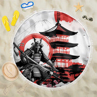 Japanese Samurai Warrior Enso Beach Blanket Japan Pagoda Sakura Watercolor LT14 One Size 150cm White - Polynesian Pride