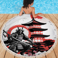 Japanese Samurai Warrior Enso Beach Blanket Japan Pagoda Sakura Watercolor LT14 - Polynesian Pride