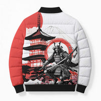 Japanese Samurai Warrior Enso Bomber Puffer Jacket Japan Pagoda Sakura Watercolor LT14 - Polynesian Pride