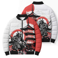 Japanese Samurai Warrior Enso Bomber Puffer Jacket Japan Pagoda Sakura Watercolor LT14 - Polynesian Pride
