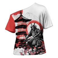 Japanese Samurai Warrior Enso Cross Shoulder Shirt Japan Pagoda Sakura Watercolor LT14 - Polynesian Pride