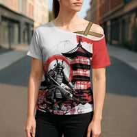 Japanese Samurai Warrior Enso Cross Shoulder Shirt Japan Pagoda Sakura Watercolor LT14 - Polynesian Pride