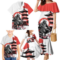 Japanese Samurai Warrior Enso Family Matching Mermaid Dress and Hawaiian Shirt Japan Pagoda Sakura Watercolor - Polynesian Pride