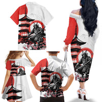 Japanese Samurai Warrior Enso Family Matching Off The Shoulder Long Sleeve Dress and Hawaiian Shirt Japan Pagoda Sakura Watercolor - Polynesian Pride