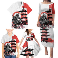 Japanese Samurai Warrior Enso Family Matching Puletasi and Hawaiian Shirt Japan Pagoda Sakura Watercolor - Polynesian Pride