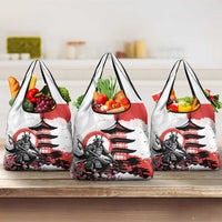 Japanese Samurai Warrior Enso Grocery Bag Japan Pagoda Sakura Watercolor LT14 3-pack One Size White - Polynesian Pride