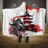 Japanese Samurai Warrior Enso Hooded Blanket Japan Pagoda Sakura Watercolor LT14 - Polynesian Pride