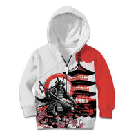 Japanese Samurai Warrior Enso Kid Hoodie Japan Pagoda Sakura Watercolor LT14 Zip Hoodie White - Polynesian Pride